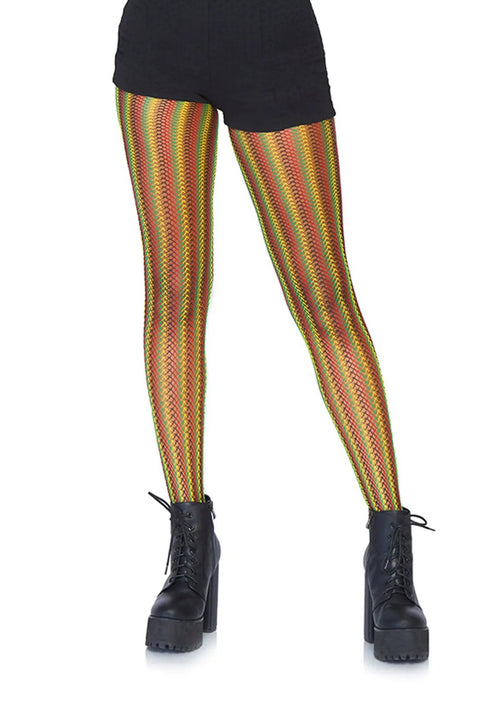 LacyNighty™ Rasta Striped Fishnet Pantyhose Leg Avenue Hosiery