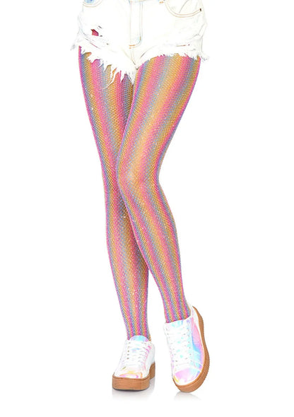 LacyNighty™ Lurex Rainbow Fishnet Pantyhose Leg Avenue Hosiery