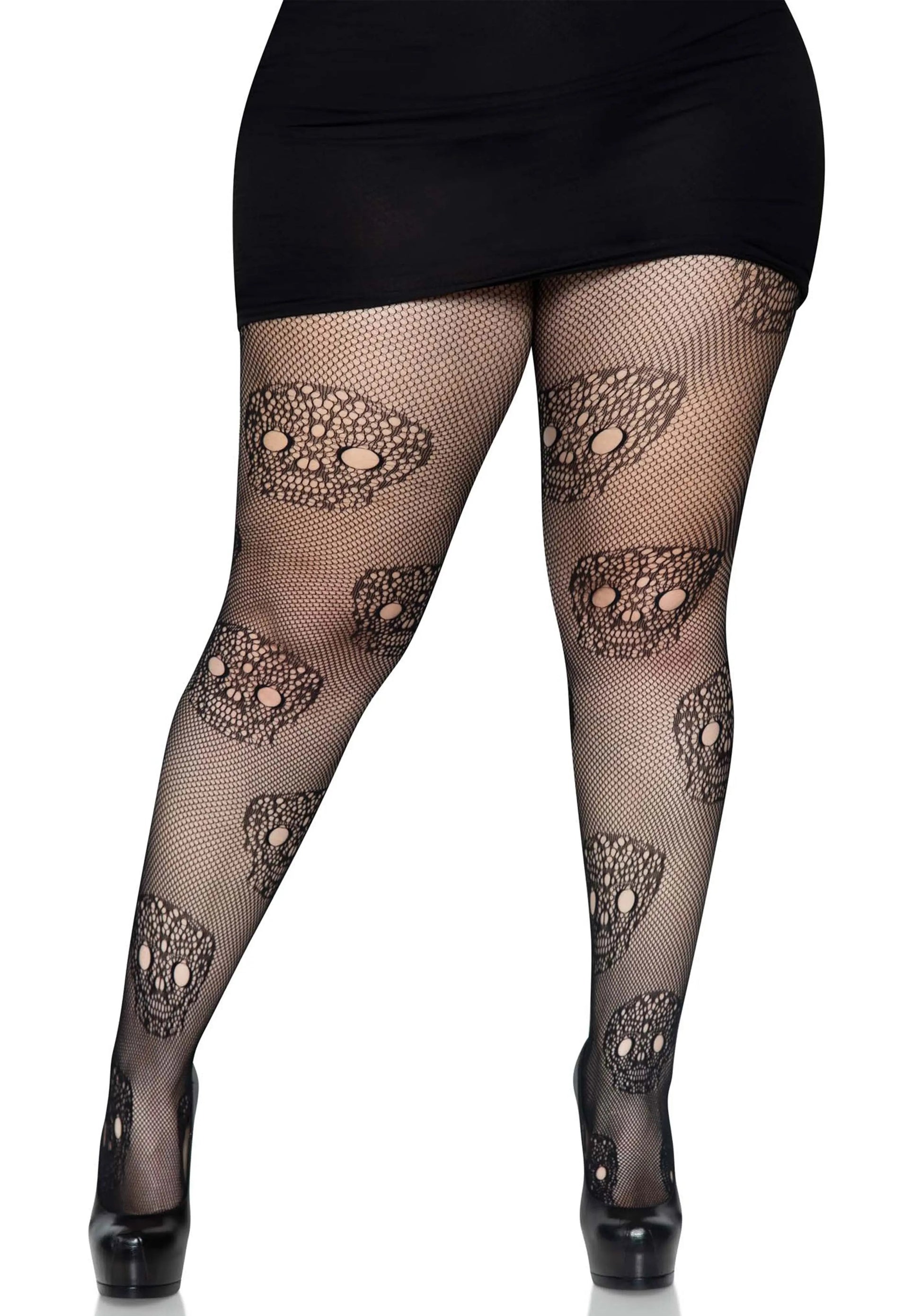 LacyNighty™ Plus Lace Skull Fishnet Pantyhose Leg Avenue Hosiery