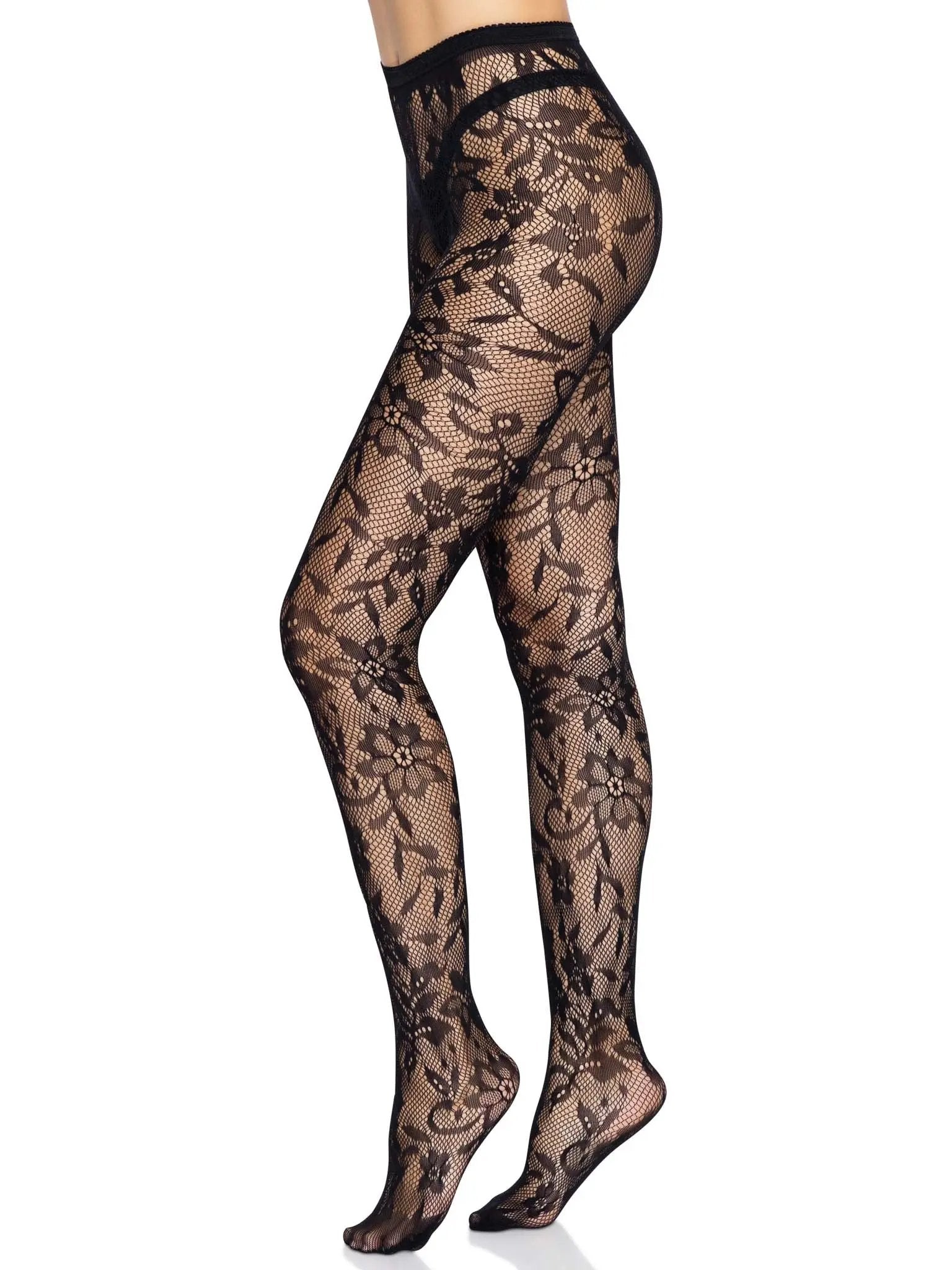 LacyNighty™ Seamless Floral Lace Pantyhose Leg Avenue Hosiery