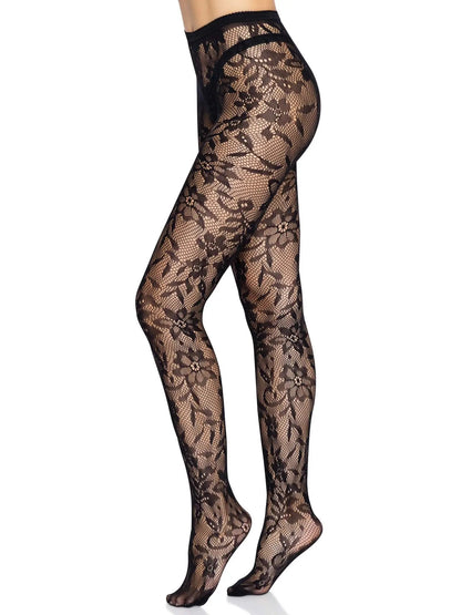 LacyNighty™ Seamless Floral Lace Pantyhose Leg Avenue Hosiery