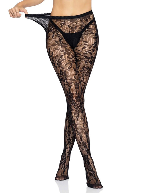 LacyNighty™ Seamless Floral Lace Pantyhose Leg Avenue Hosiery