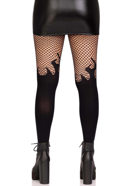 LacyNighty™ Flame Pantyhose with Fishnet Top Leg Avenue Hosiery