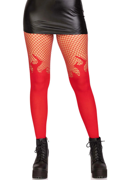 LacyNighty™ Flame Pantyhose with Fishnet Top Leg Avenue Hosiery