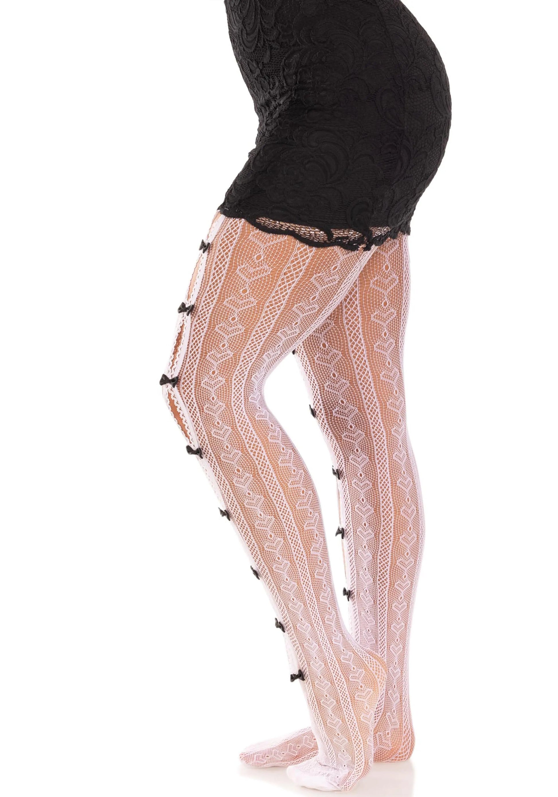 LacyNighty™ Sweetheart Striped Net Pantyhose Leg Avenue Hosiery