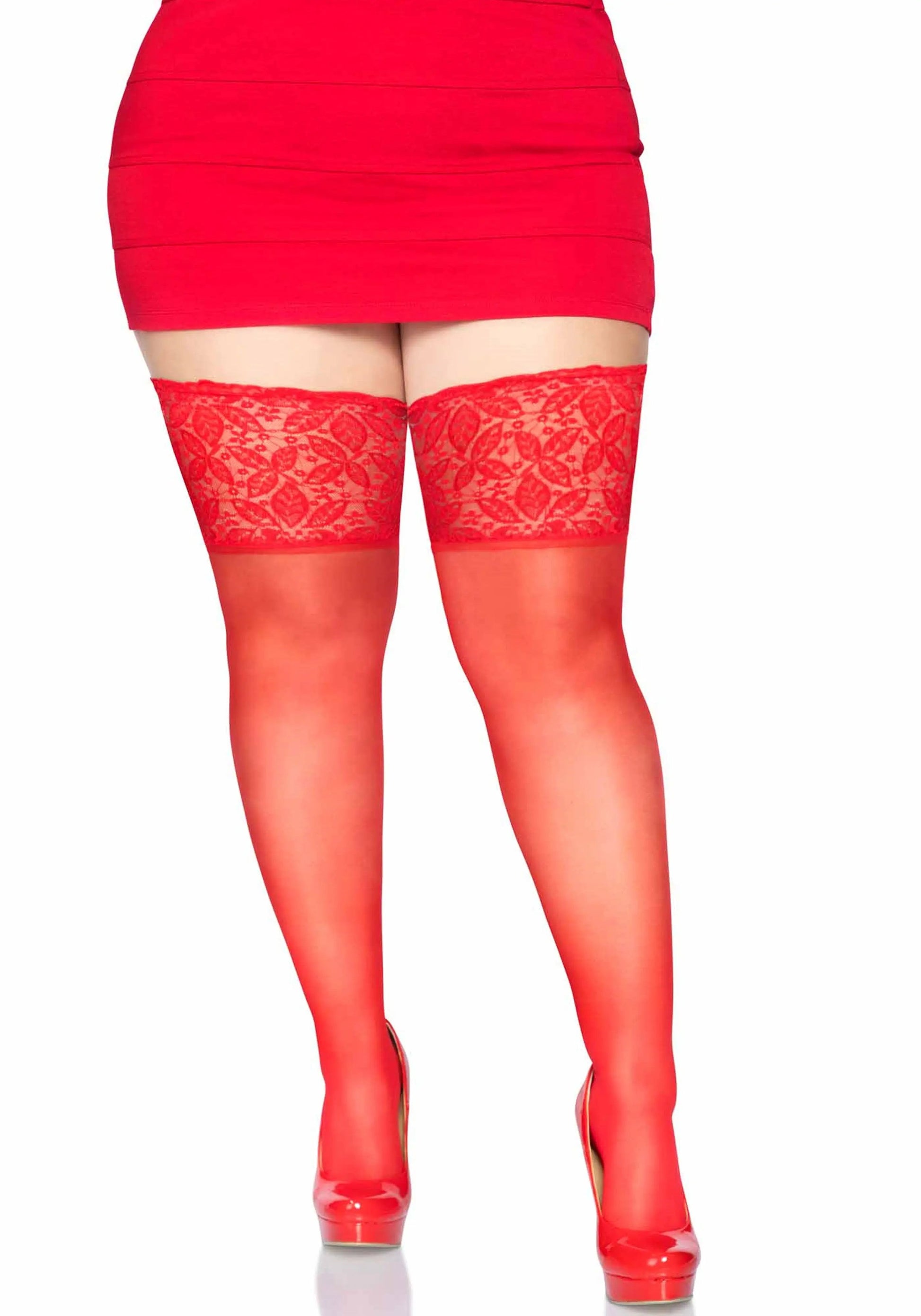 LacyNighty™ Plus Elastane Sheer Stay Up with Lace Top Leg Avenue Hosiery