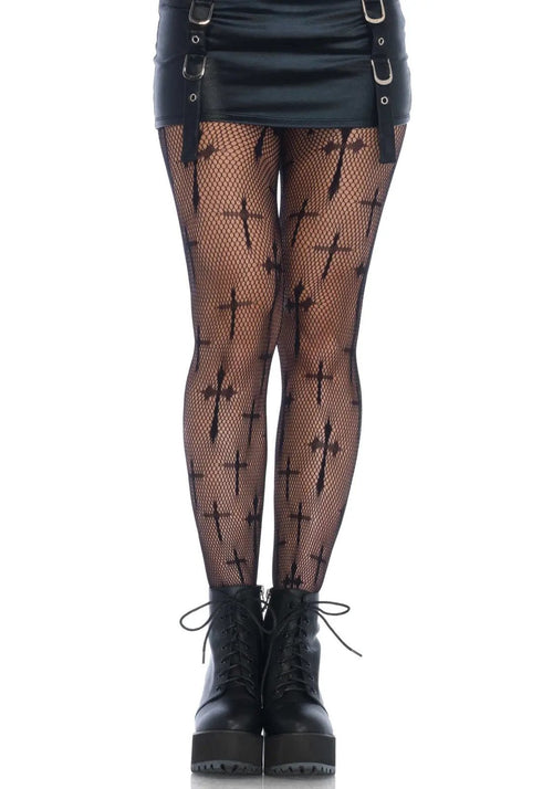 LacyNighty™ Cross Net Pantyhose Leg Avenue Hosiery