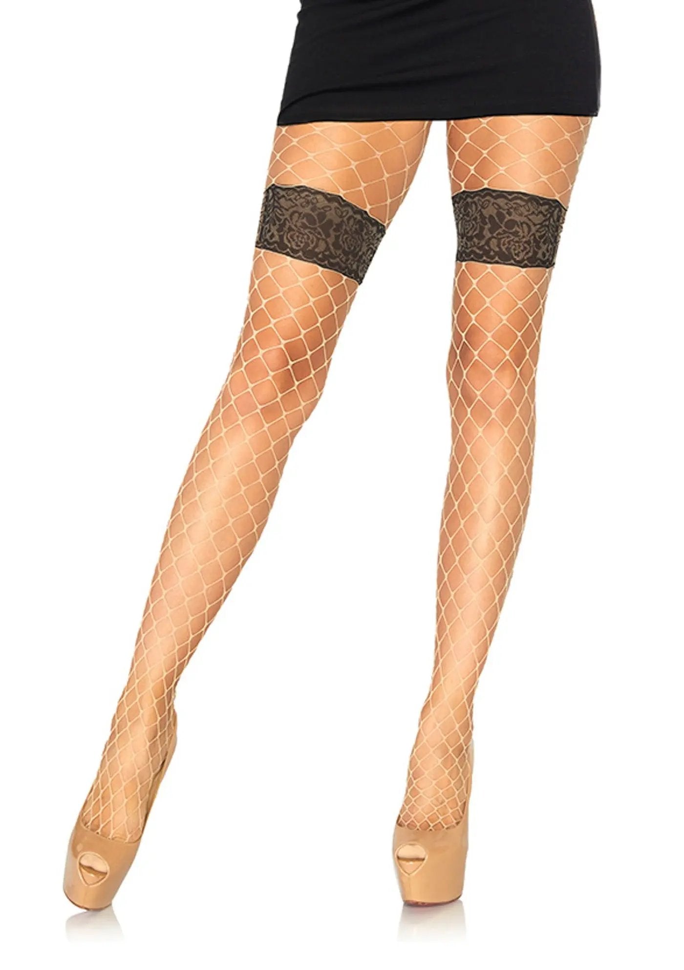 LacyNighty™ Diamond Net Pantyhose With Floral Leg Avenue Hosiery