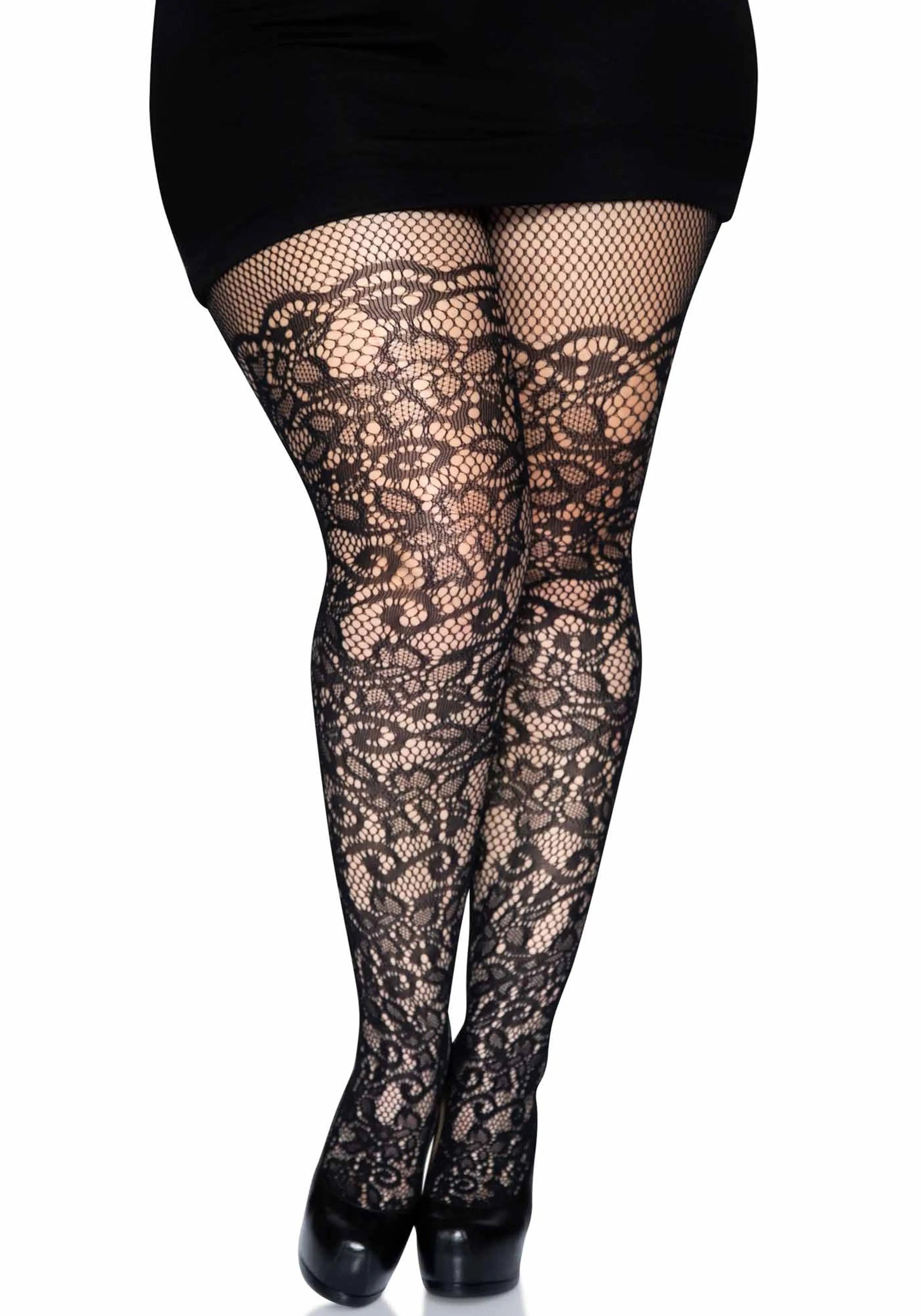 LacyNighty™ Plus Floral Vine Net Pantyhose Leg Avenue Hosiery