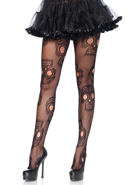 LacyNighty™ Plus Sugar Skull Net Pantyhose Leg Avenue Hosiery