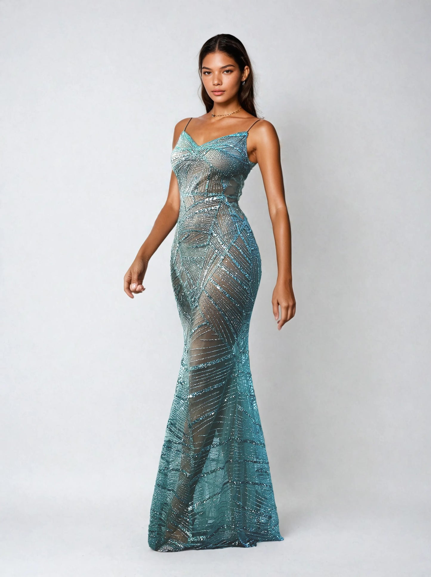 Cynthia Spaghetti Sequin Patchwork Maxi Dress Mew Mews Fashion