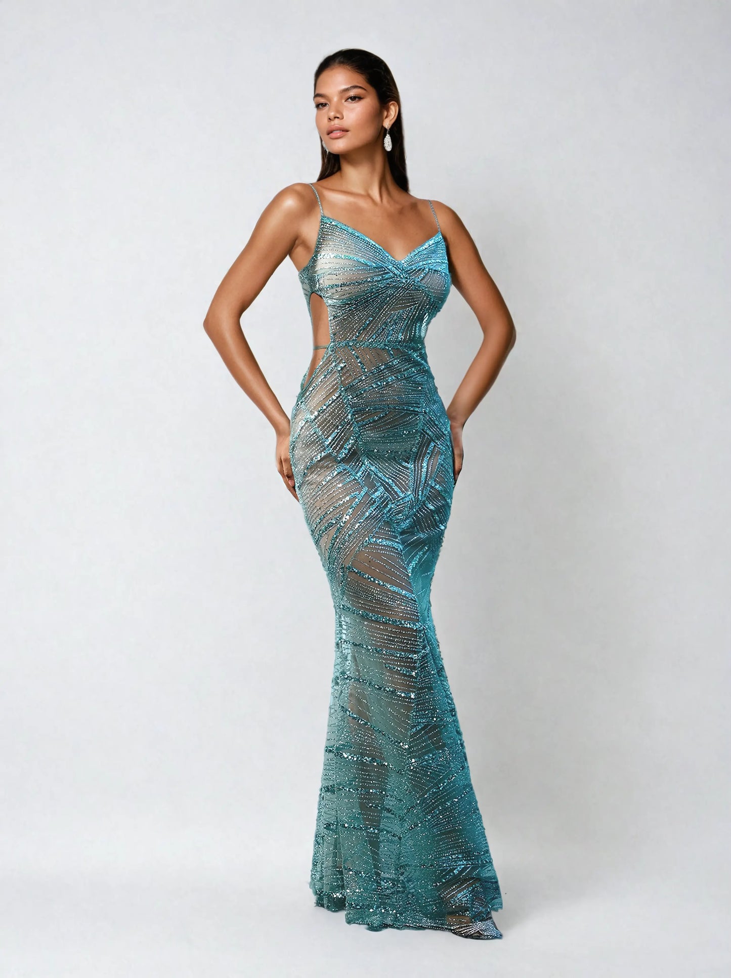 Cynthia Spaghetti Sequin Patchwork Maxi Dress Mew Mews Fashion