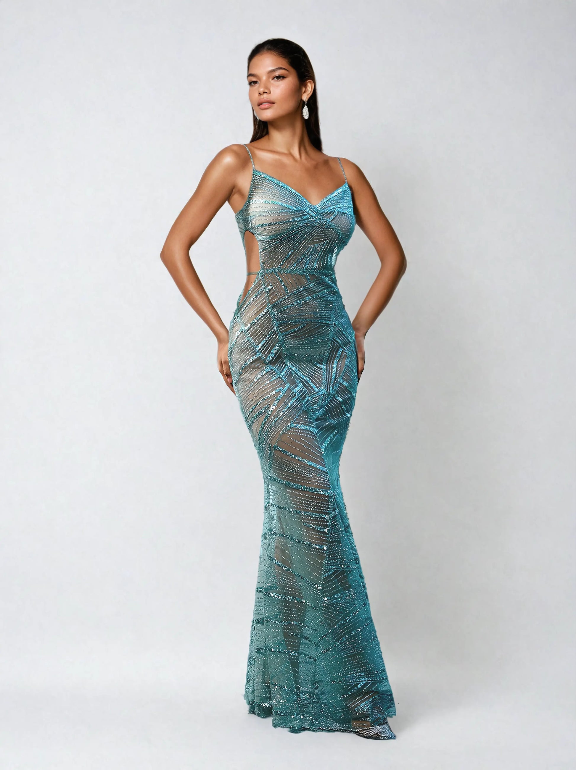 Cynthia Spaghetti Sequin Patchwork Maxi Dress Mew Mews Fashion