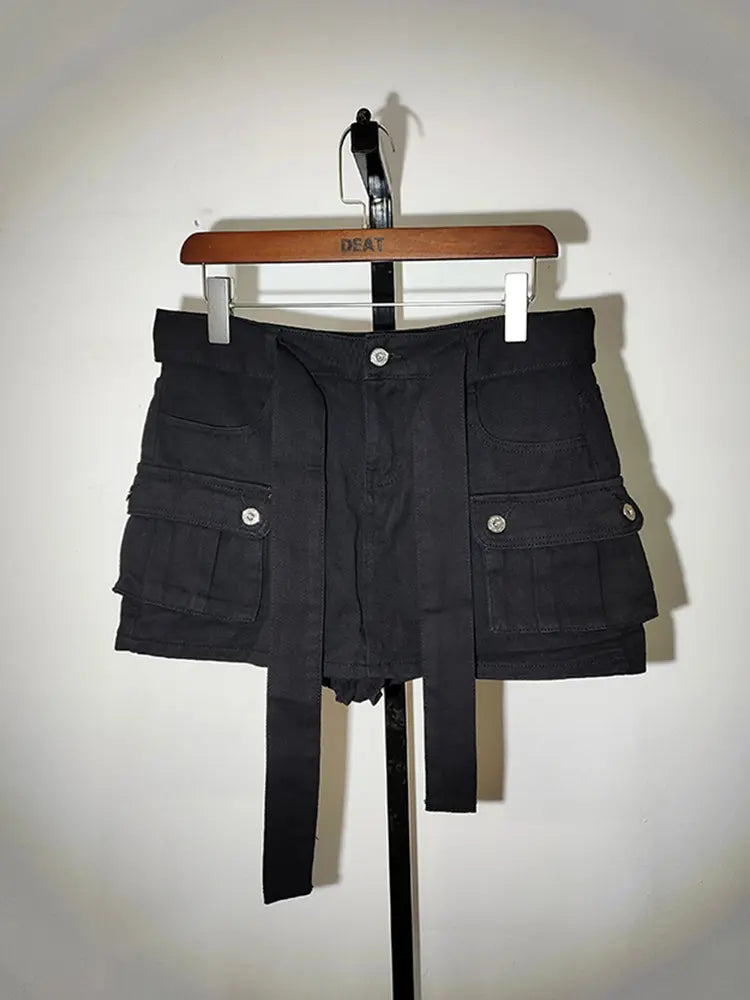 Denim Mini Skirt With Belt Lacy0301Goth Home
