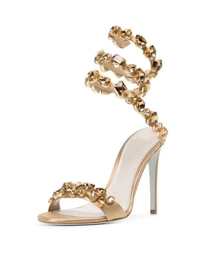 Elyra Snake Rhinestone Sandals In Gold Mew Mews Fashion Shoes