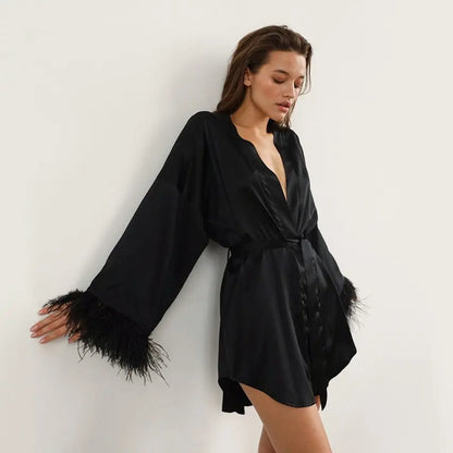 Feather Trim Robe Lavah Intimates