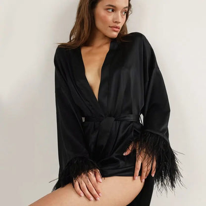 Feather Trim Robe Lavah Intimates