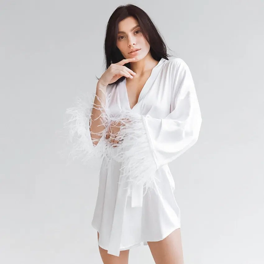 Feather Trim Robe Lavah Intimates