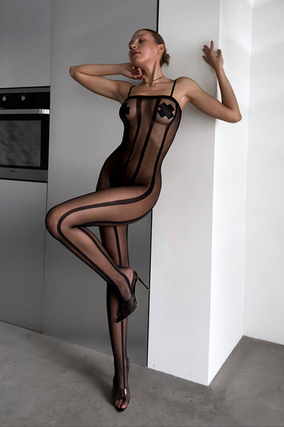 Venux Stripes Crotchless Bodystocking
