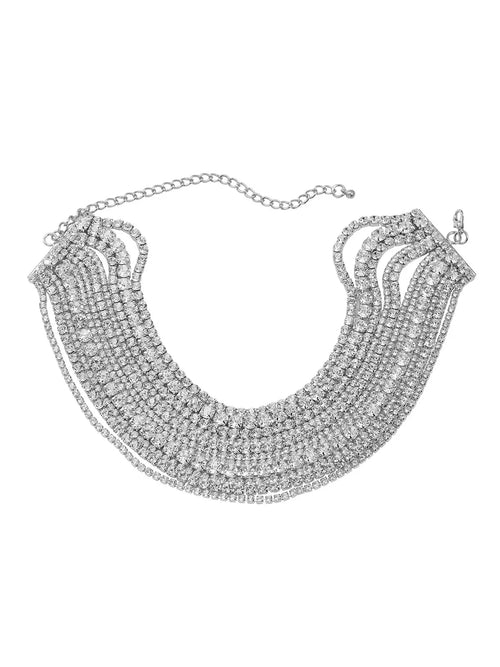 Jago Multi Layered Crystal Necklace In Silver Mew Mews Fashion Necklace