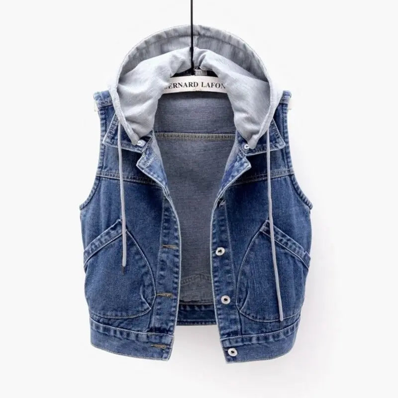 Hooded Denim Vest Lacy0301Goth