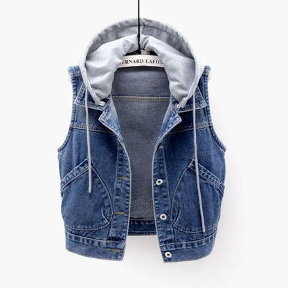 Hooded Denim Vest Lacy0301Goth