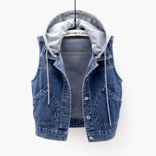 Hooded Denim Vest Lacy0301Goth