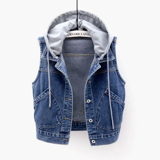 Hooded Denim Vest Lacy0301Goth