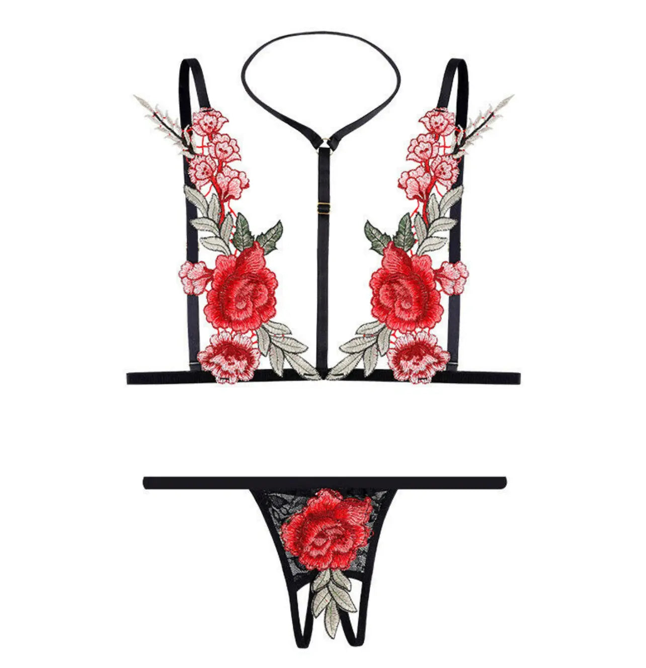 Rose Bed Lingerie Set — detail of rose embroidery