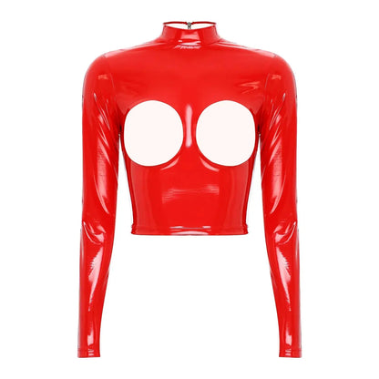 Glossy Leather Crop Top Lacy