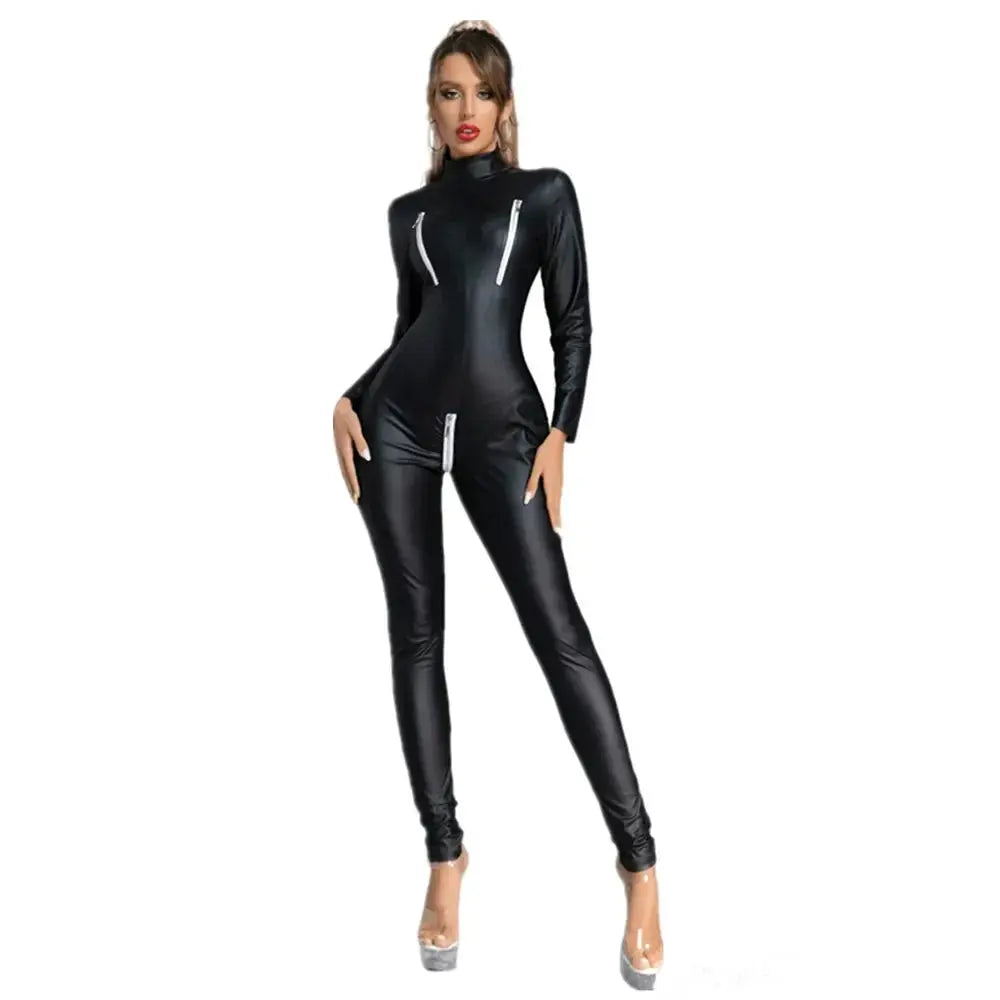 Leather Jumpsuit with Zippers Lacy