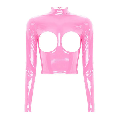 Glossy Leather Crop Top Lacy