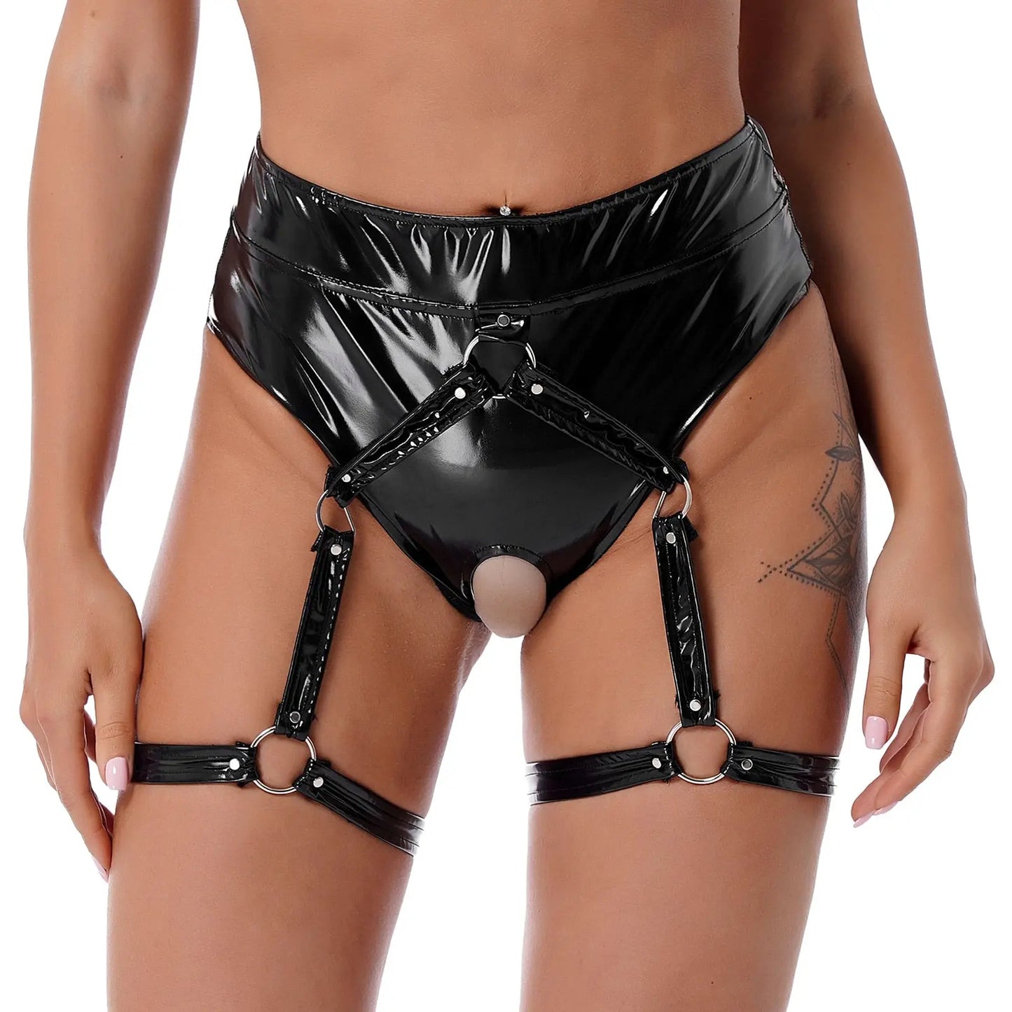 LacyNighty™ Crotchless Garter Panties - Black Lavah Intimates