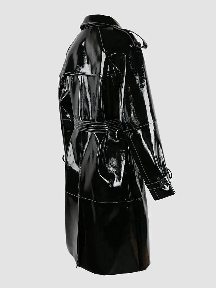 Autumn  Leather Trench Coat Lacy