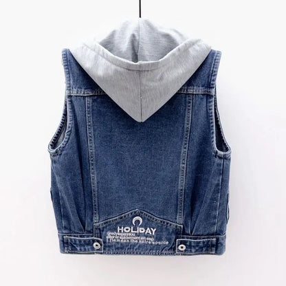 Hooded Denim Vest Lacy0301Goth