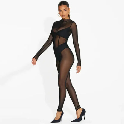 Black Mesh Seam Detail Jumpsuit Lavah Intimates bodystocking