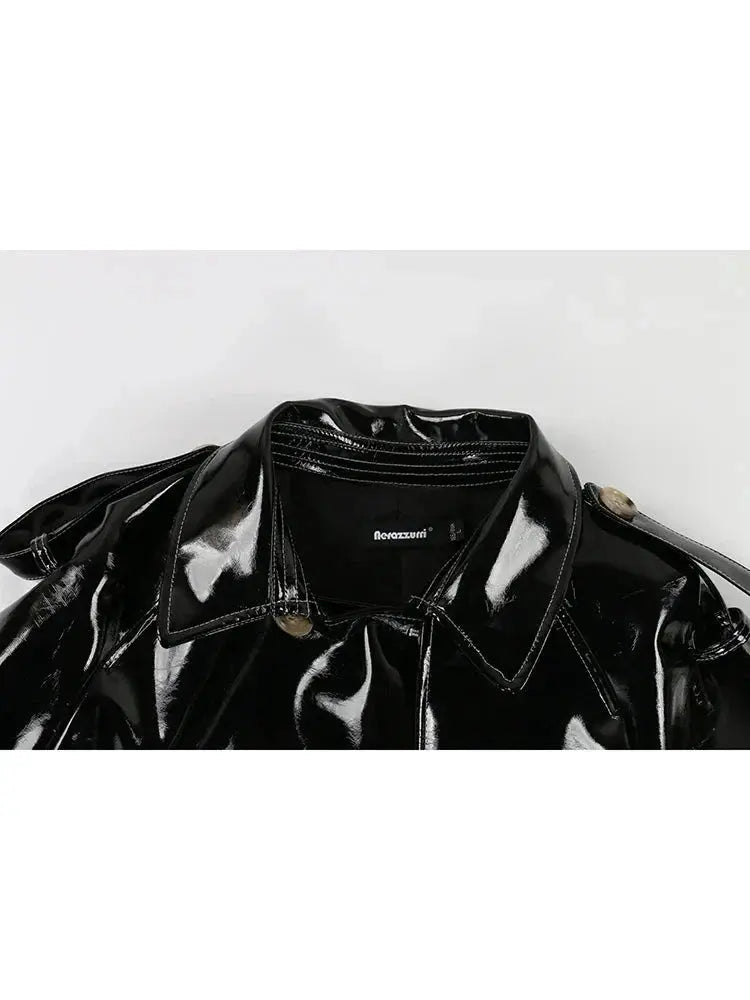 Autumn  Leather Trench Coat Lacy