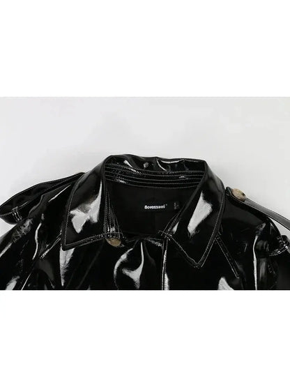 Autumn  Leather Trench Coat Lacy