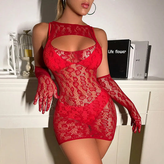 Red Leopard Dress with Gloves Lavah Intimates dress