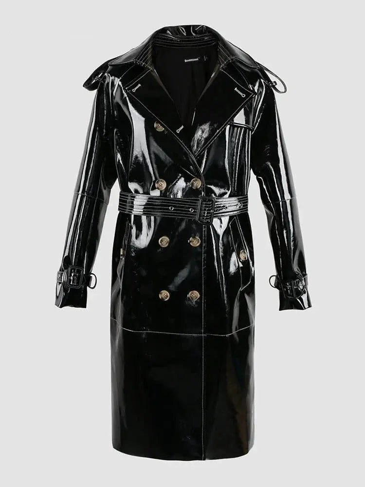 Autumn  Leather Trench Coat Lacy