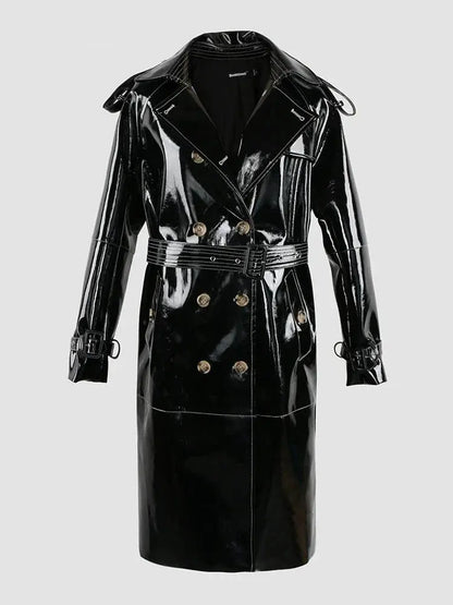 Autumn  Leather Trench Coat Lacy