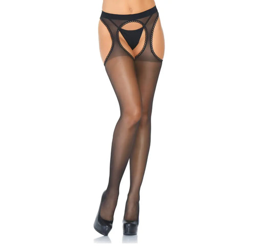 LacyNighty™ Sheer Scalloped Suspender Black Pantyhose Lavah Intimates pantyhose