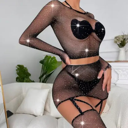 Dream Girl Bodystocking Set w/Thong - Black Lavah Intimates bodystocking