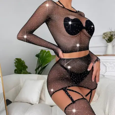 Dream Girl Bodystocking Set w/Thong - Black Lavah Intimates bodystocking
