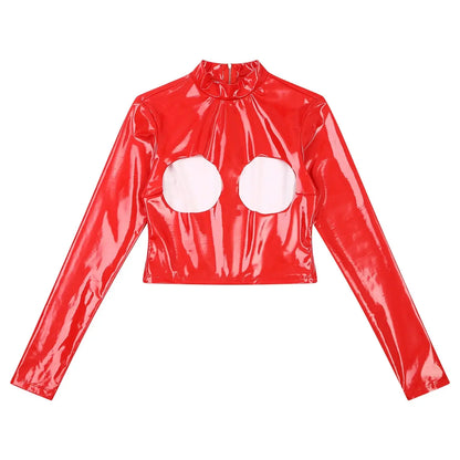 Glossy Leather Crop Top Lacy