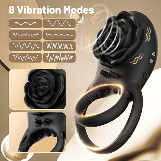 💥2026, Rose Clit Stmulator & Vibrating Cock Ring Sex Toy For Couples
