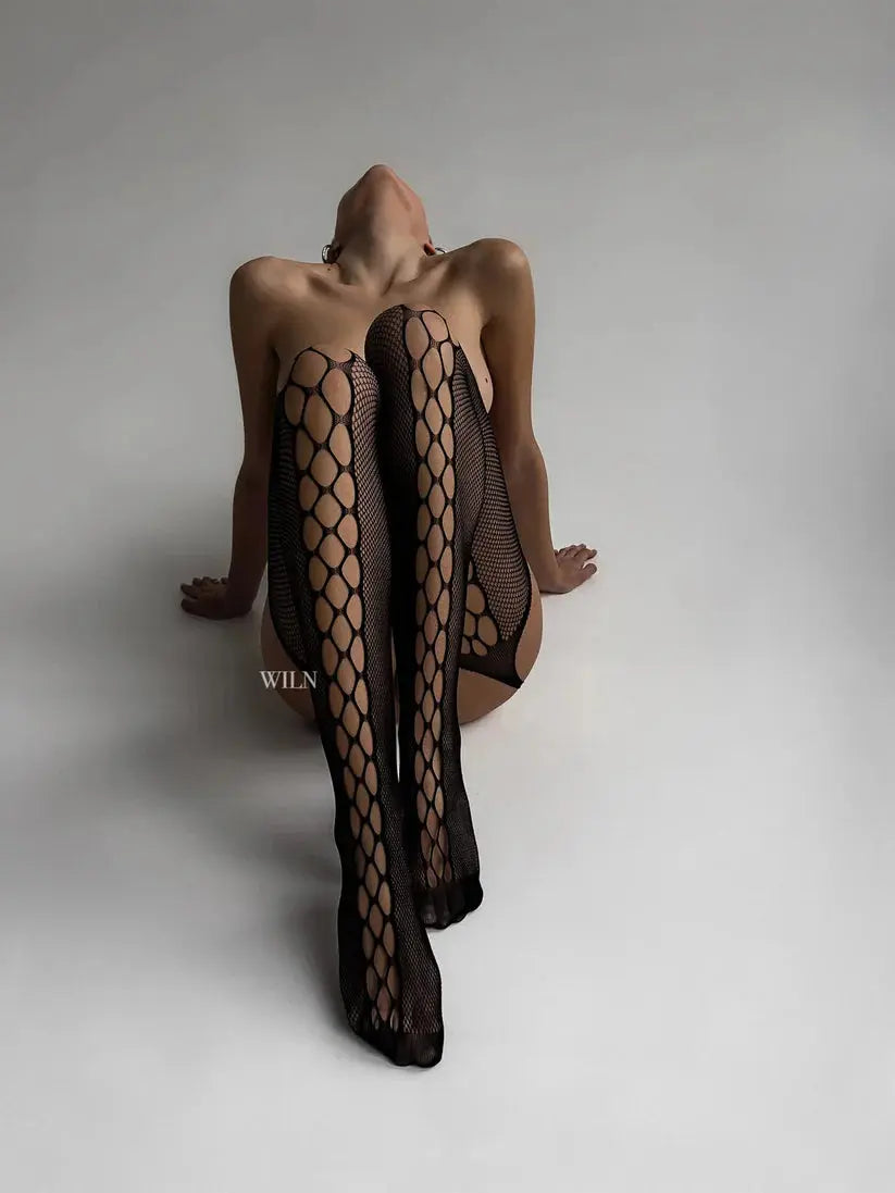 Biney Stocking Black Lacy Nighty Bodysuit