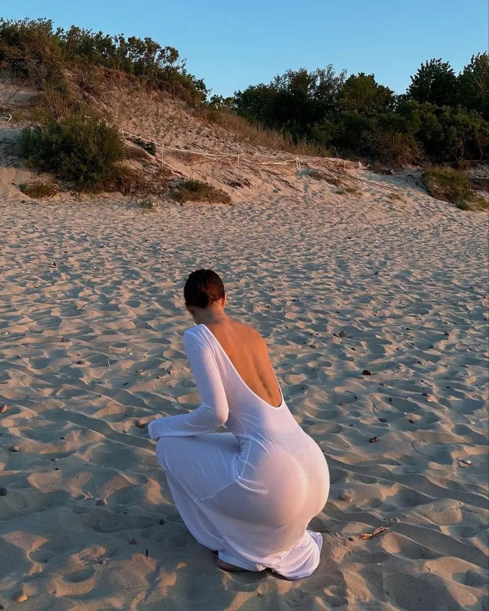 Sheer Backless Dress Lacy Nighty