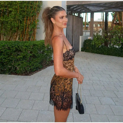 LacyNighty™ Leopard Lace Allure Mini Dress Lacy Nighty Dress