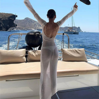 Sheer Backless Dress Lacy Nighty